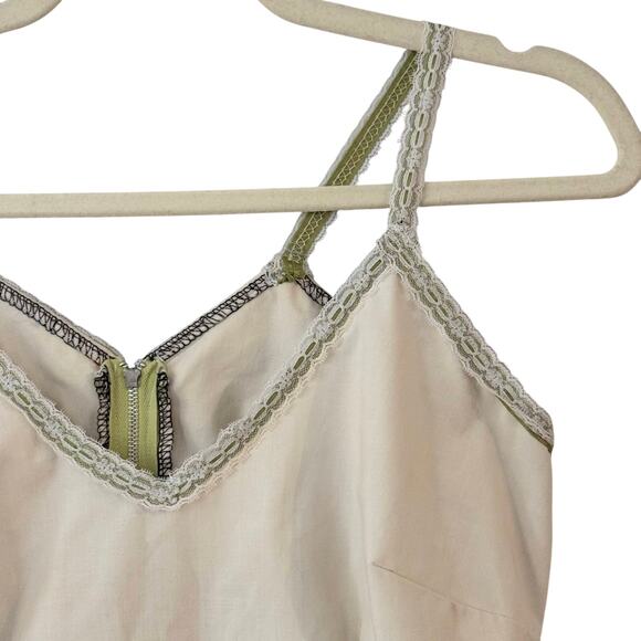 Vintage 70s Handmade Flavia Print Sundress Women’s Cream Green Fit & Flare Dress - Picture 4 of 16